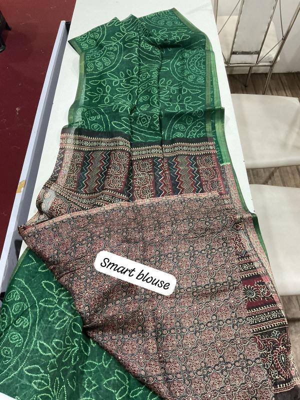 Linen digital ajrakh bandhani Designer sarees in Bhavnagar