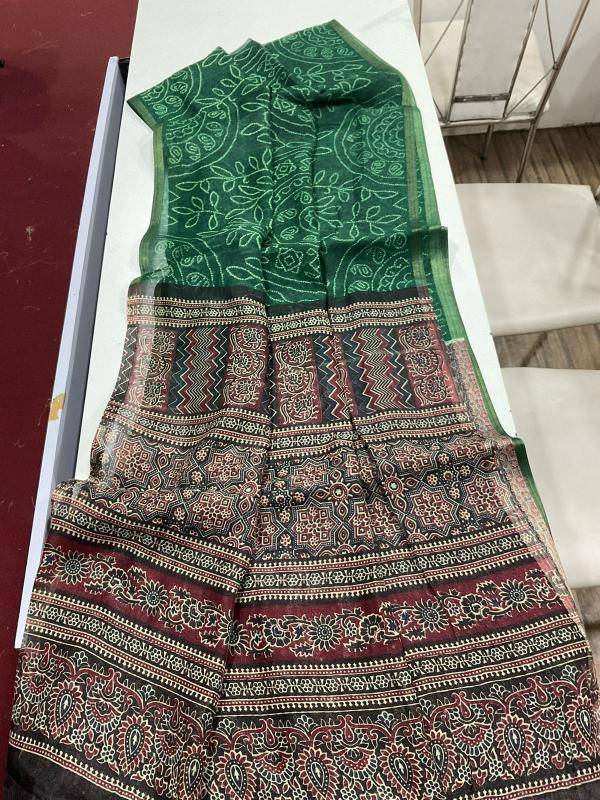 Linen digital ajrakh bandhani Designer sarees in Bhavnagar