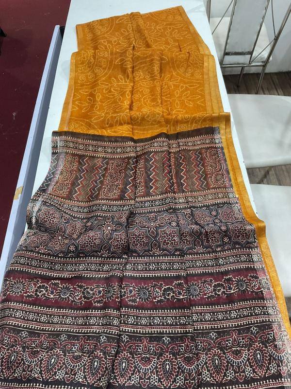 Linen digital ajrakh bandhani Designer sarees in Bhavnagar