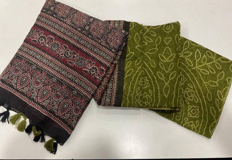 Linen digital ajrakh bandhani Designer sarees in Bhavnagar