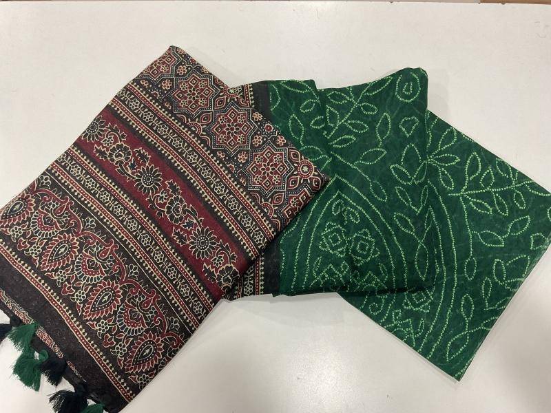 Linen digital ajrakh bandhani Designer sarees in Bhavnagar