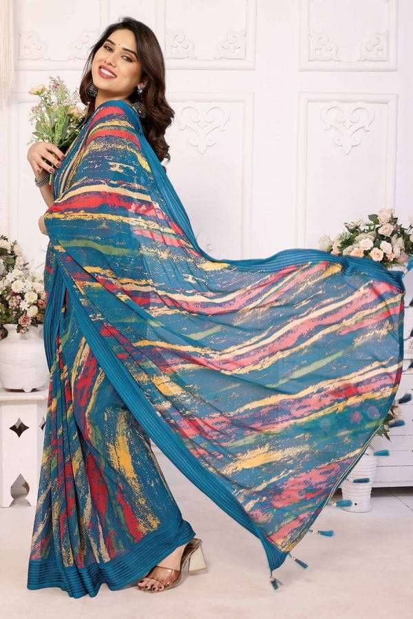 GC soft grorgette patta Surat wholesale sarees