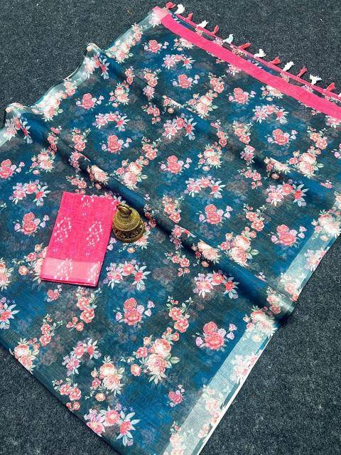 GC soft lenin with silver zari patti  Wholesale sarees in Gujarat