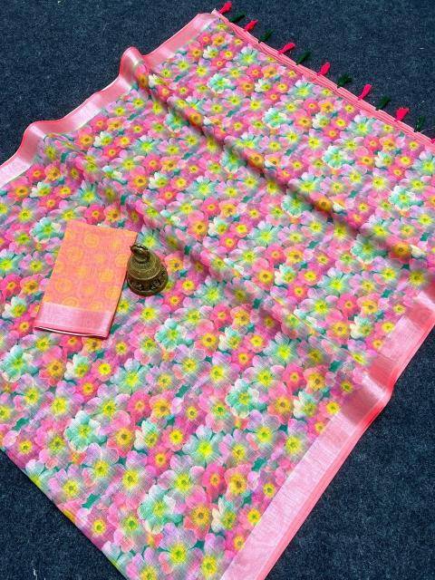 GC soft lenin with silver zari patti  Wholesale sarees in Gujarat