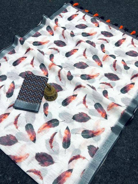 GC soft lenin with silver zari patti  Wholesale sarees in Gujarat