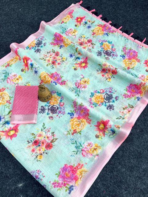 GC soft lenin with silver zari patti  Wholesale sarees in Gujarat