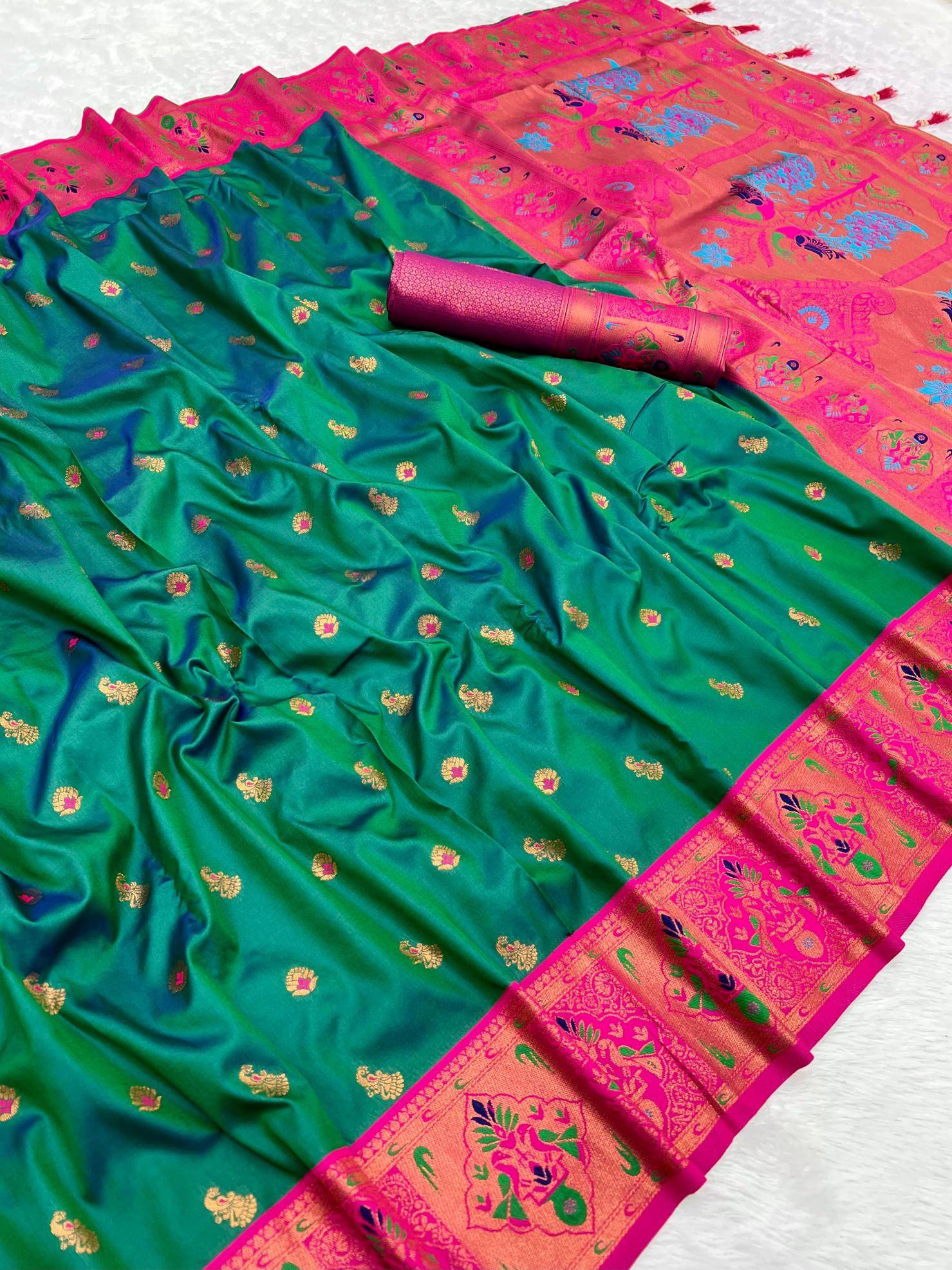 Kiva paithani soft silk with zari weawing meenakari Wholesale saree market in hydrabad
