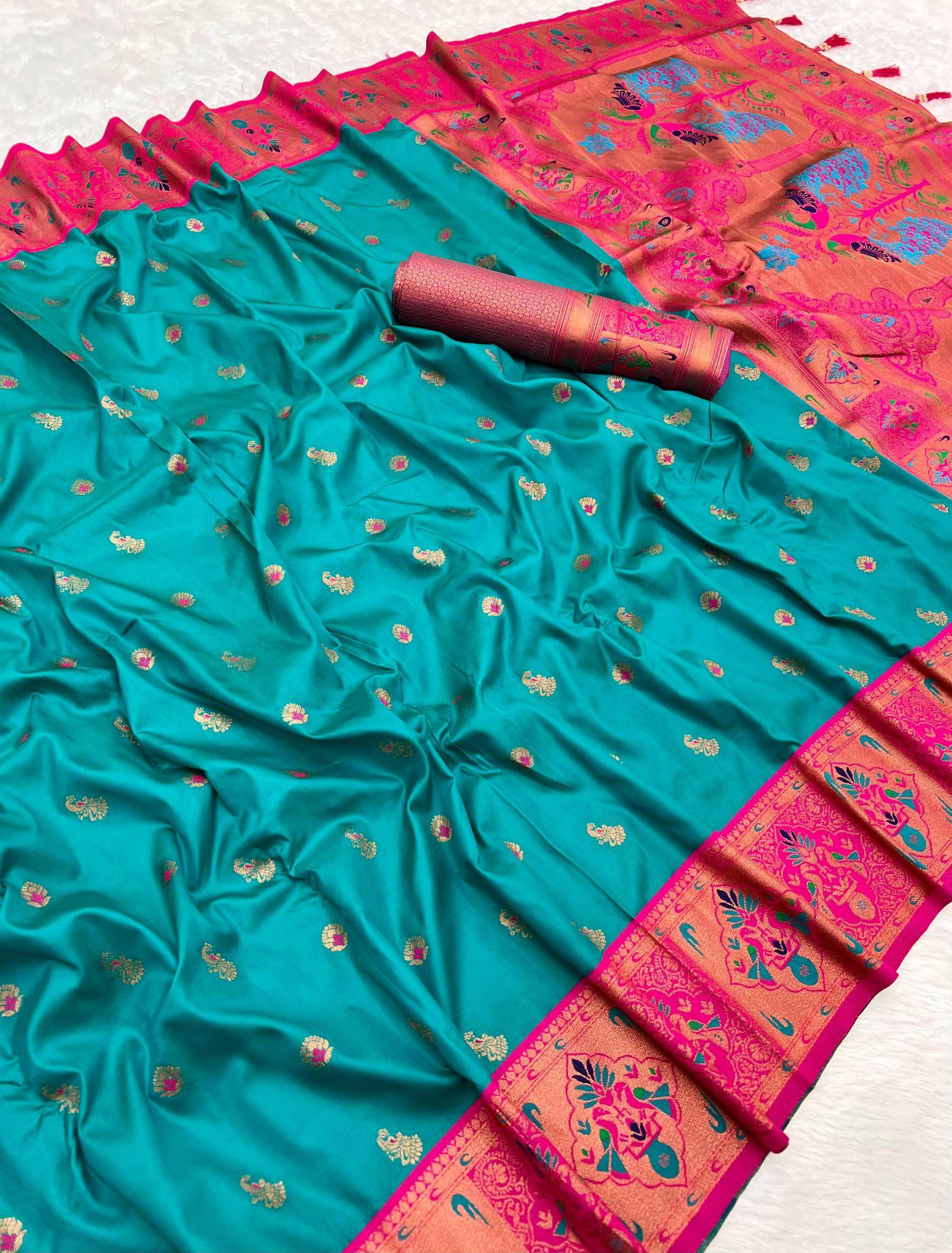 Kiva paithani soft silk with zari weawing meenakari Wholesale saree market in hydrabad