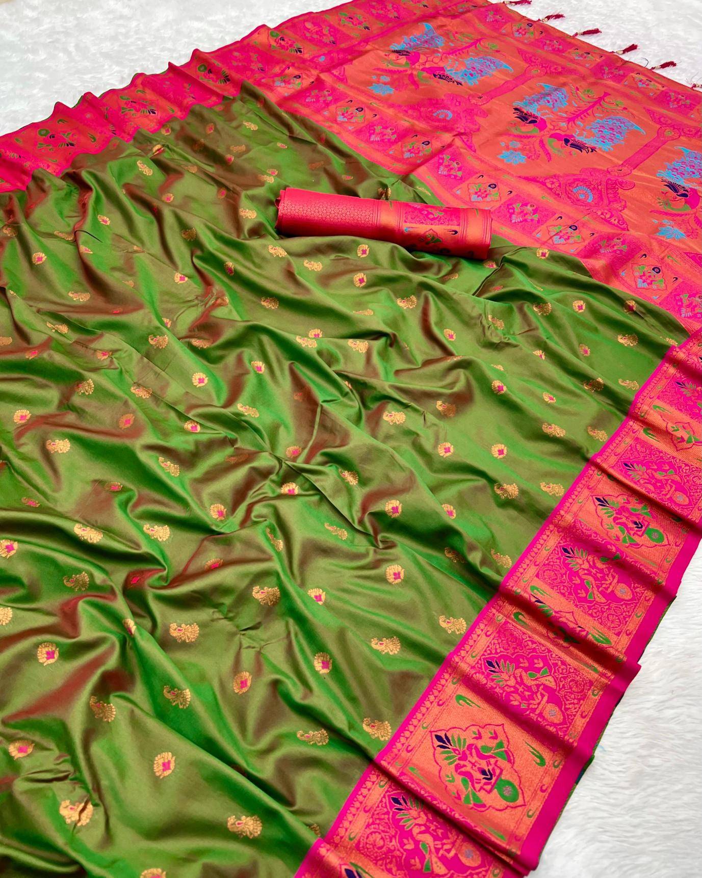 Kiva paithani soft silk with zari weawing meenakari Wholesale saree market in hydrabad