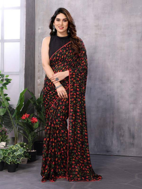 GC georgette with lace work Wholesale saree manufacturer