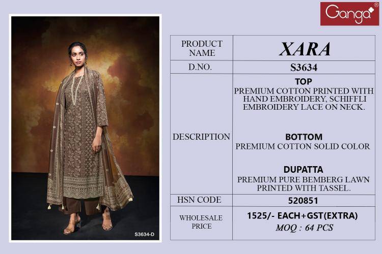 Ganga xara 3634 Wholesale dress material catalogue