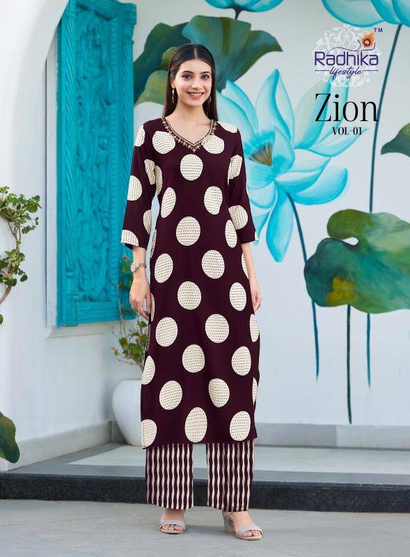 Radhika lifestyle zion vol 1 co ord set  Kurtis at Wholesale Price in Surat