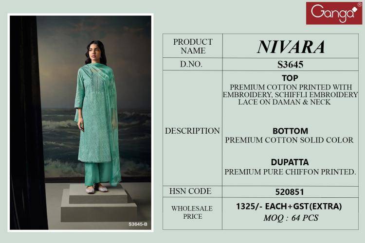 Ganga nivara 3645 Surat dress materials market