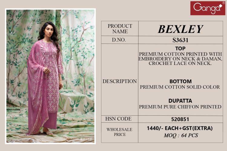 Ganga bexley 3631 Wholesale designer dress materials in Surat