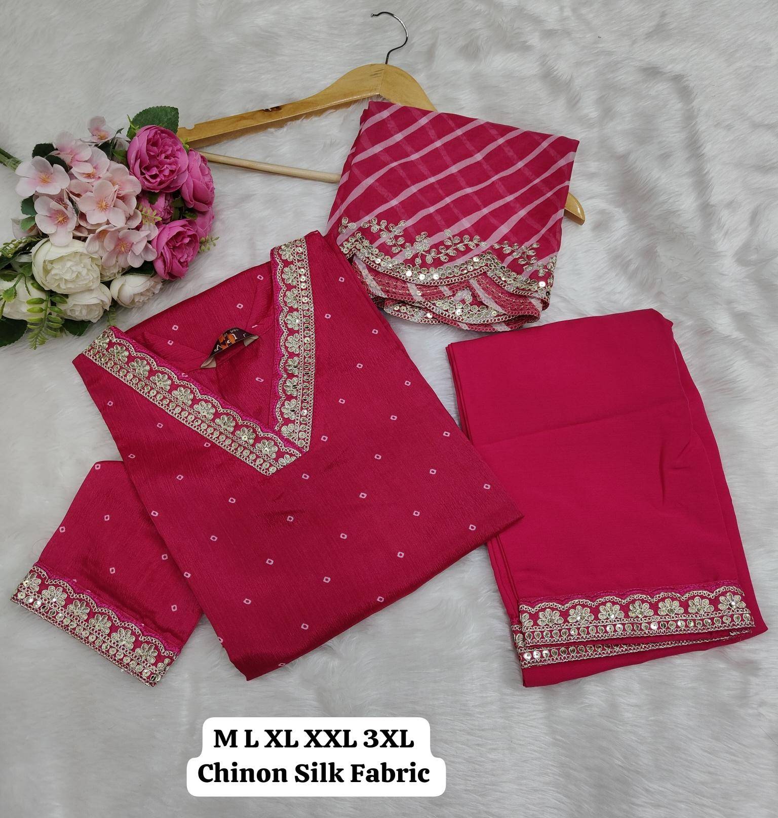 Karma chinon silk v neck 3 indian kurtis for women