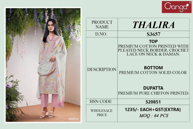 Ganga thalira 3657 Dress material suppliers in Kolkata