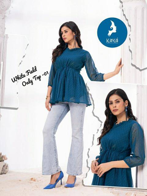 Kaya kurti white field modern indian kurtis