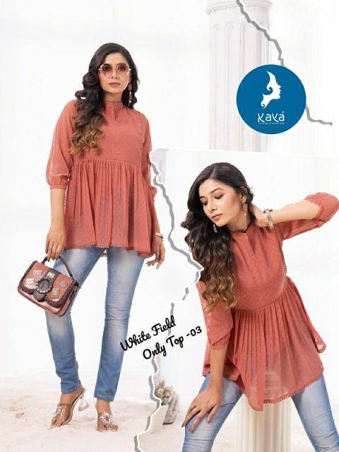 Kaya kurti white field modern indian kurtis