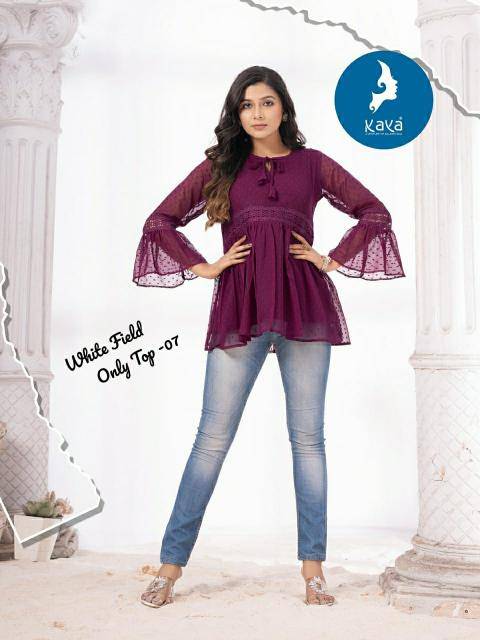 Kaya kurti white field modern indian kurtis