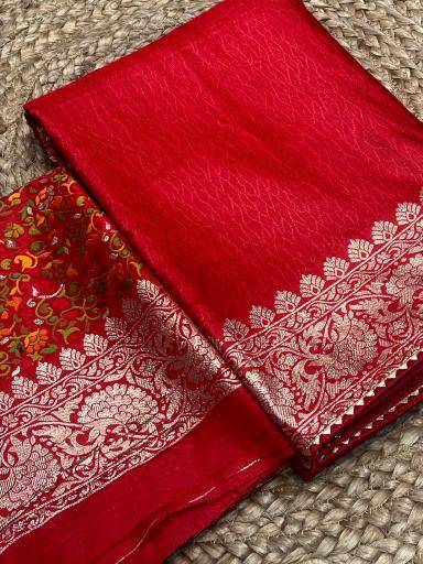 Pure kashmiri kadhai weaved russian cotton silk Wholesale saree suppliers in India