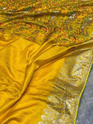 Pure kashmiri kadhai weaved russian cotton silk Wholesale saree suppliers in India