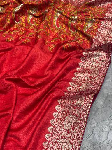Pure kashmiri kadhai weaved russian cotton silk Wholesale saree suppliers in India