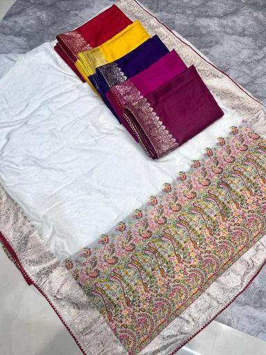 Pure kashmiri kadhai weaved russian cotton silk Wholesale saree suppliers in India