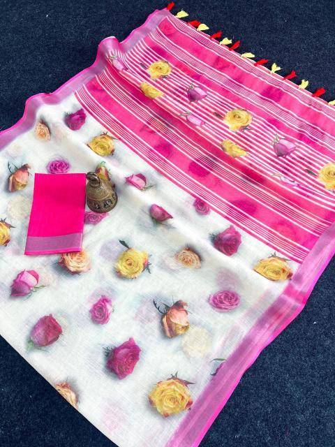 GC soft lenin silver zari patti Wholesale saree market in Surat