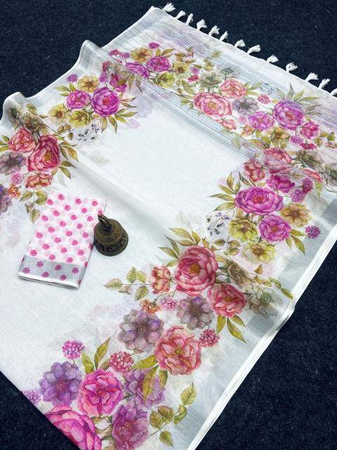 GC soft lenin silver zari patti Wholesale saree market in Surat