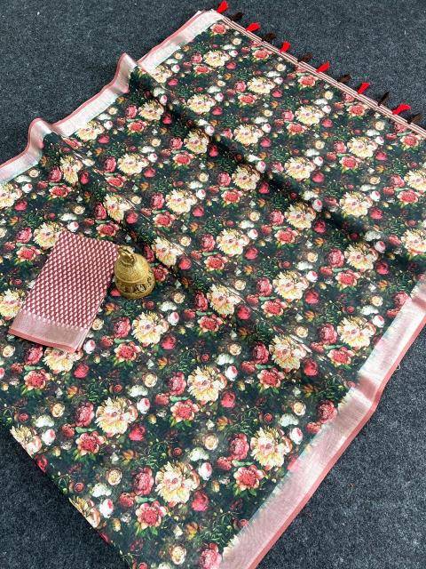 GC soft lenin silver zari patti Wholesale saree market in Surat