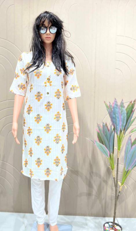 Shorya white straight rayon printed indian emporium kurtis