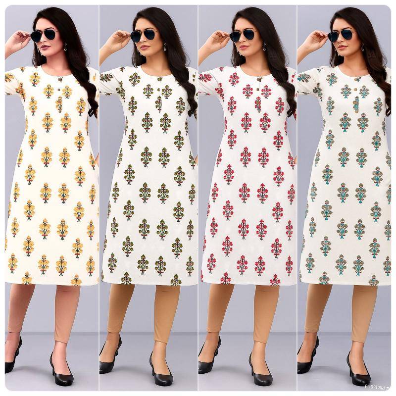 Shorya white straight rayon printed indian emporium kurtis