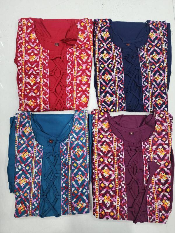 Shree salasar reyon with embroidery indian kurti neck style