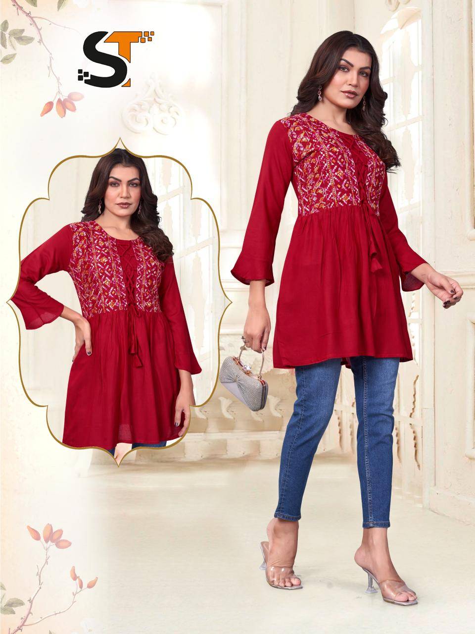 Shree salasar reyon with embroidery indian kurti neck style