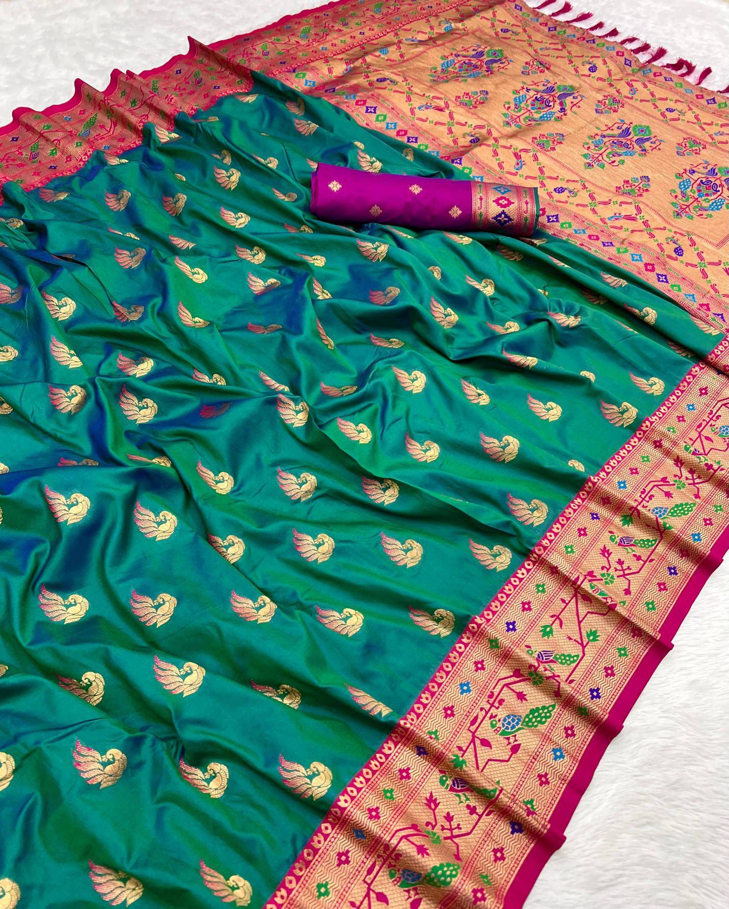 Sparkal paithani soft silk meenakari peacock Wholesale sarees for wedding