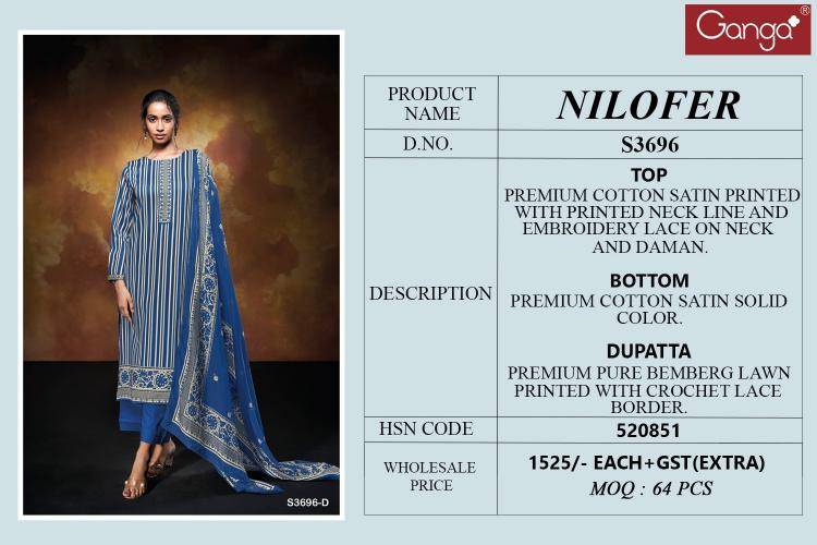 Ganga nilofer 3696 Wholesale dress material manufacturers