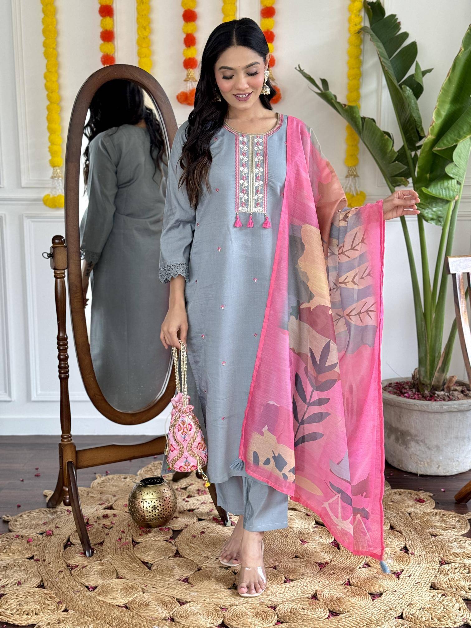 Aarohi viscose chanderi  indian long kurtis images