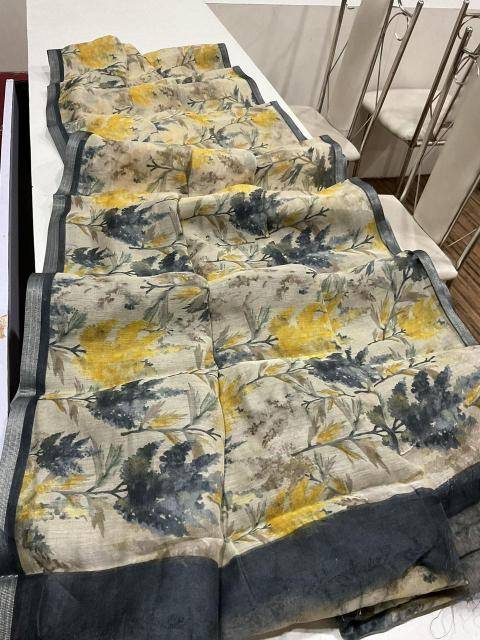 Handloom linen with floral digital print Bulk saree purchase