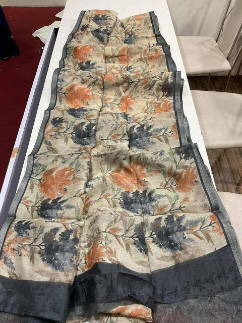 Handloom linen with floral digital print Bulk saree purchase