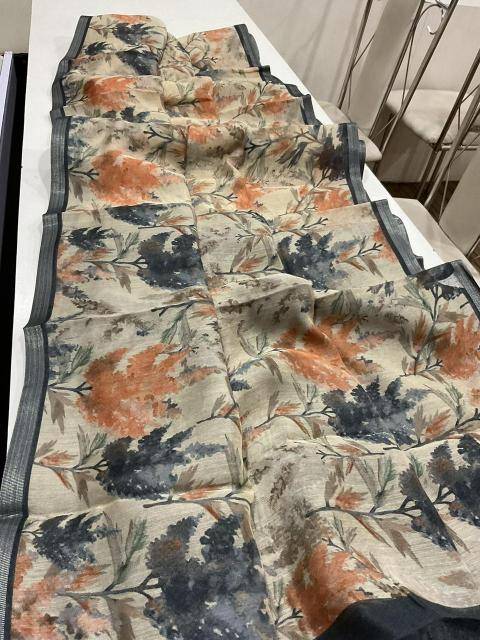 Handloom linen with floral digital print Bulk saree purchase
