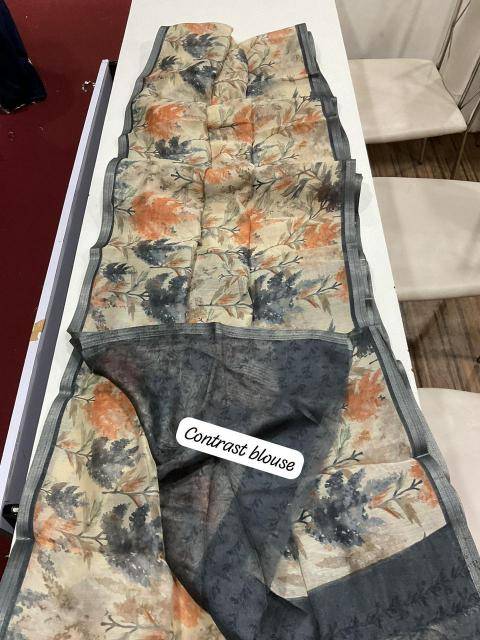 Handloom linen with floral digital print Bulk saree purchase