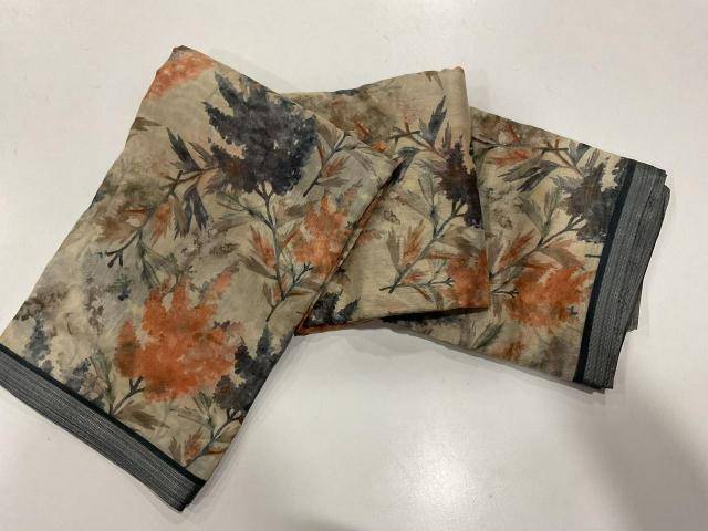 Handloom linen with floral digital print Bulk saree purchase