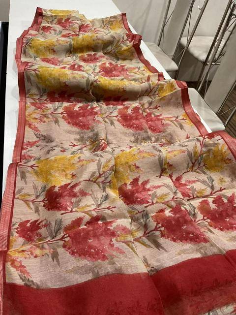 Handloom linen with floral digital print Bulk saree purchase