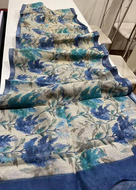 Handloom linen with floral digital print Bulk saree purchase