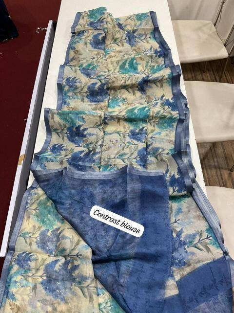 Handloom linen with floral digital print Bulk saree purchase
