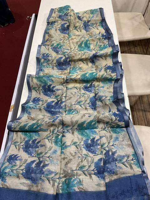 Handloom linen with floral digital print Bulk saree purchase