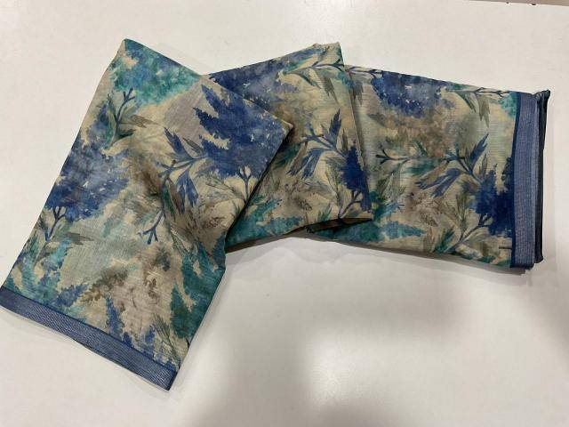Handloom linen with floral digital print Bulk saree purchase
