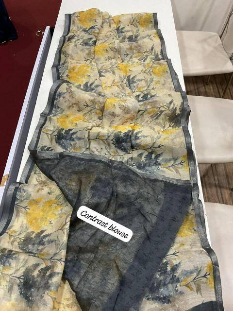 Handloom linen with floral digital print Bulk saree purchase