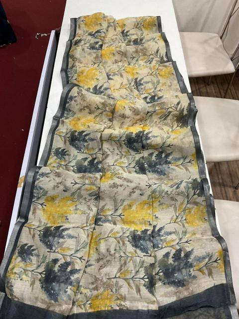 Handloom linen with floral digital print Bulk saree purchase