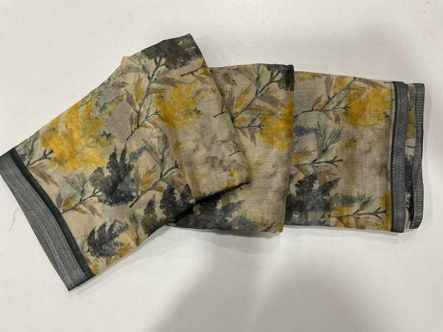 Handloom linen with floral digital print Bulk saree purchase